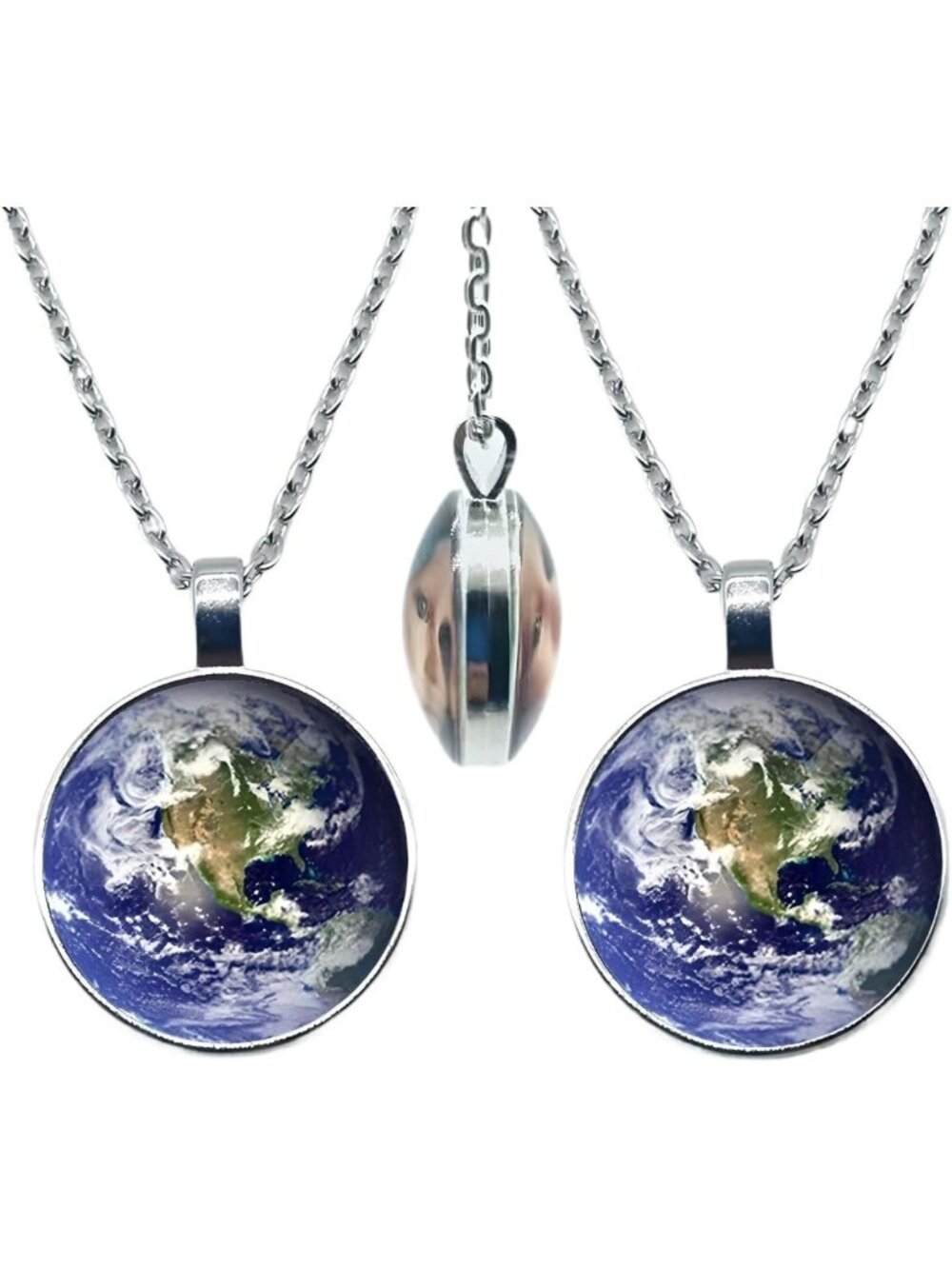 925 Sterling Silver Globe Necklace, Double-Sided Earth Map Pendant, Unique